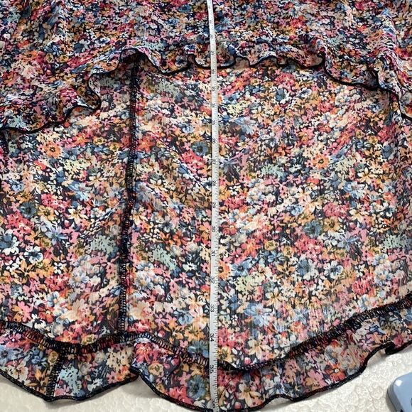 NOBO Pull On Asymmetrical Skirt Navy Blue Pink Ditsy Floral Ruffle - Picture 12 of 12